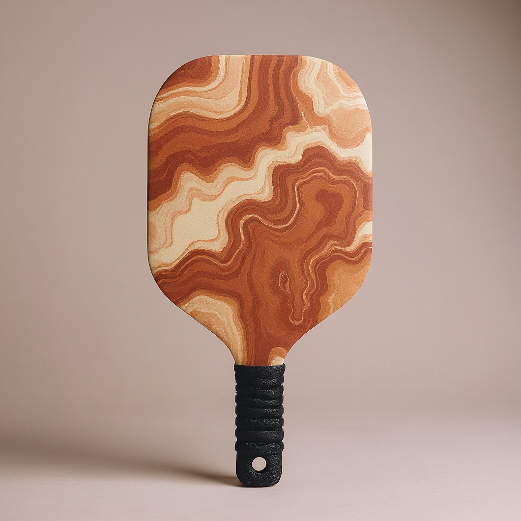 Terracotta and cream hydro dip carbon fiber pickleball paddle with realistic grip and texture