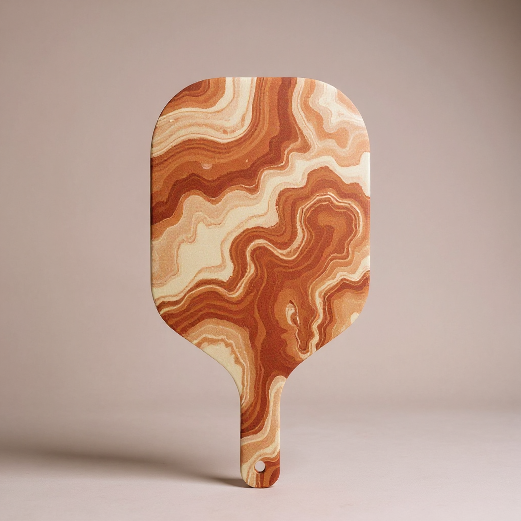Terracotta and cream hydro dip carbon fiber pickleball paddle, exact production design