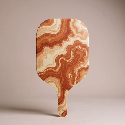 Terracotta and cream hydro dip carbon fiber pickleball paddle, exact production design