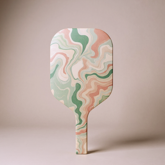 Sage, blush and cream hydro dip carbon fiber pickleball paddle, exact production design