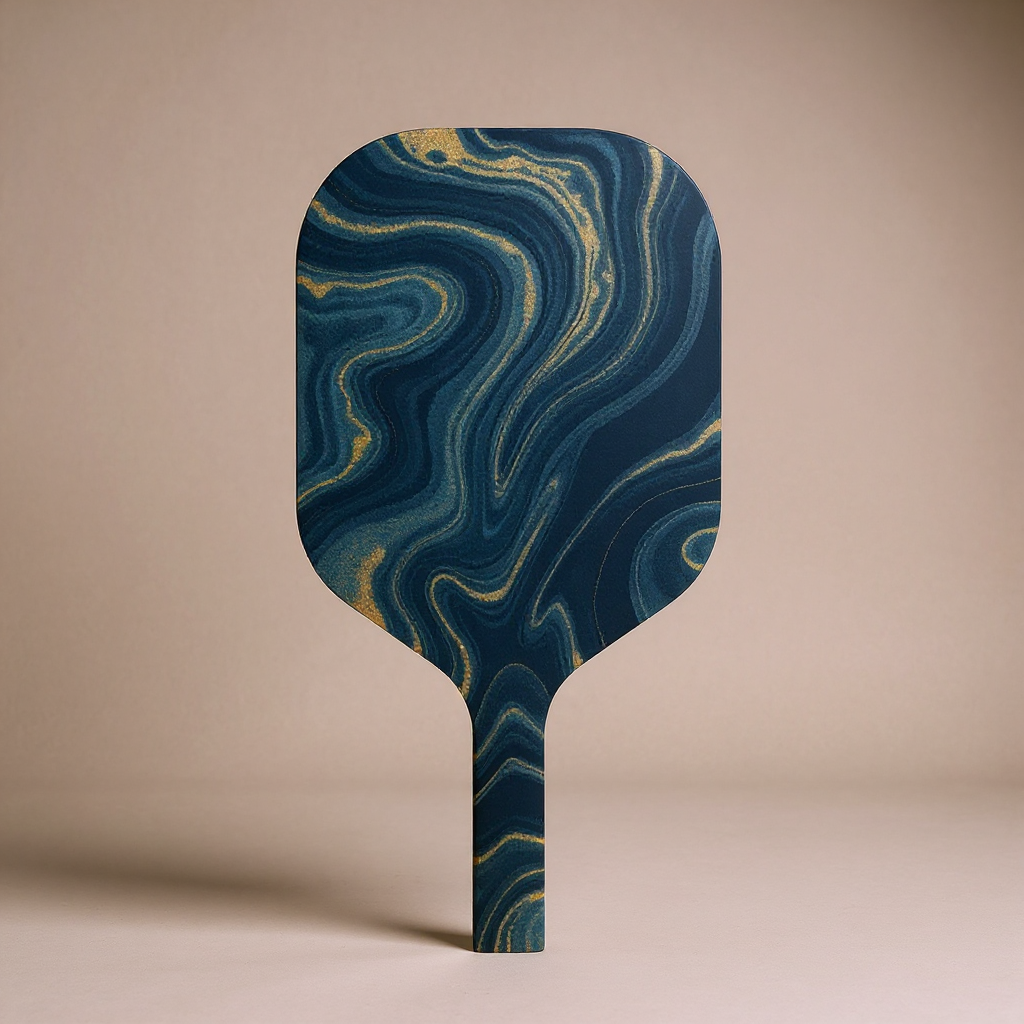 Navy and gold hydro dip carbon fiber pickleball paddle, exact production design
