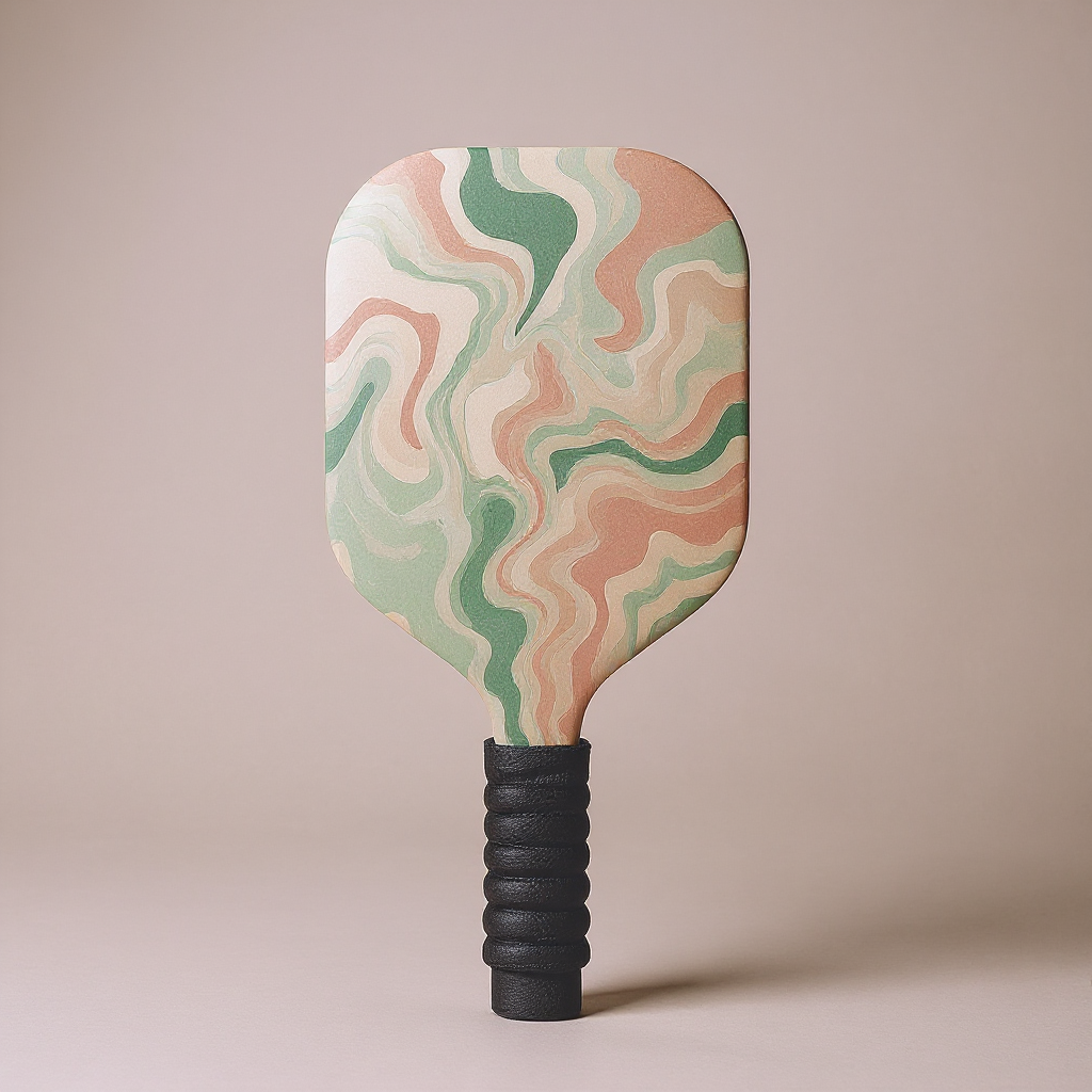 Sage, blush and cream hydro dip carbon fiber pickleball paddle with realistic grip and texture