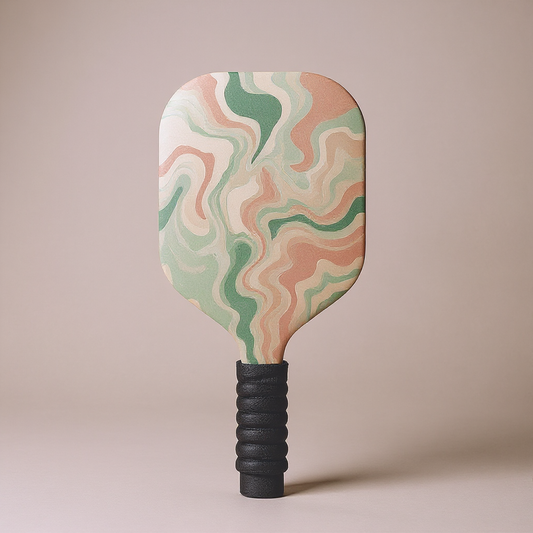 Sage, blush and cream hydro dip carbon fiber pickleball paddle with realistic grip and texture